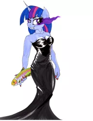 Size: 2550x3300 | Tagged: anthro, artist:drawponies, breasts, cleavage, corrupted, dark magic, derpibooru import, evil, fangs, female, fish, magic, nail polish, solo, solo female, sombra eyes, something fishy, suggestive, trout, twilight sparkle, twilight sparkle (alicorn)