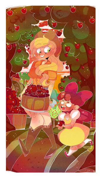 Size: 2300x3980 | Tagged: apple bloom, applejack, artist:mili-kat, derpibooru import, human, humanized, safe