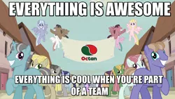 Size: 1280x720 | Tagged: derpibooru import, edit, edited screencap, equal town banner meme, everything is awesome, image macro, lego, meme, octan, safe, screencap, smug, smuglight glimmer, song reference, starlight glimmer, tegan & sara, the cutie map, the lego movie