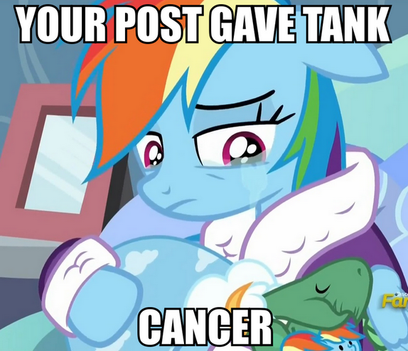 Size: 574x494 | Tagged: clothes, crying, dashie slippers, derpibooru import, edit, edited screencap, image macro, meme, rainbow dash, reaction image, safe, screencap, tank, tanks for the memories, that post gave me cancer