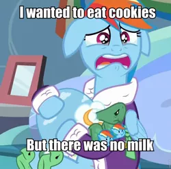 Size: 960x946 | Tagged: clothes, crying, dashie slippers, depression dash, derpibooru import, exploitable meme, first world problems, image macro, meme, rainbow dash, sad, safe, screencap, tank, tanks for the memories, tank slippers