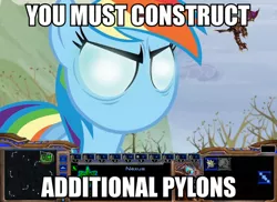 Size: 756x550 | Tagged: additional pylons, derpibooru import, do i look angry, edit, image macro, meme, protoss, rainbow dash, safe, starcraft, tanks for the memories