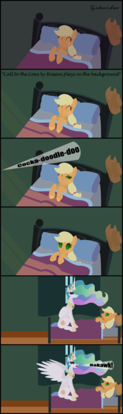 Size: 2867x9620 | Tagged: applejack, artist:gutovi, bed, behaving like a bird, comic, derpibooru import, princess celestia, safe, waking up