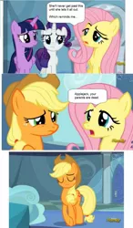 Size: 805x1380 | Tagged: alicorn, applejack, applejack cries on the inside, crying inside, derpibooru import, edit, fluttershy, rarity, sad, safe, screencap, tanks for the memories, twilight sparkle, twilight sparkle (alicorn)