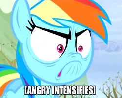 Size: 881x709 | Tagged: angry, derpibooru import, do i look angry, image macro, meme, rainbow dash, reaction image, safe, screencap, solo, tanks for the memories