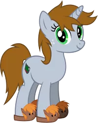 Size: 1677x2111 | Tagged: safe, artist:outlawedtofu, derpibooru import, oc, oc:calamity, oc:littlepip, unofficial characters only, pony, unicorn, fallout equestria, fanfic, clothes, cute, fanfic art, female, freckles, hooves, horn, implied shipping, male, mare, pipabetes, piplamity, simple background, slippers, smiling, solo, straight, themed slippers, transparent background, vector