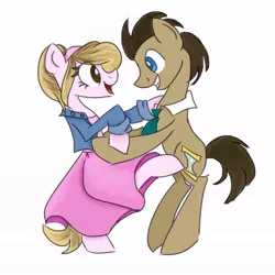 Size: 1024x1024 | Tagged: artist:tenrose, clothes, dancing, derpibooru import, doctor who, doctor whooves, dress, ponified, ponified tenrose, rose tyler, safe, tenrose, time turner