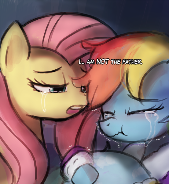 Size: 788x855 | Tagged: artist:lumineko, brutal honesty, crying, derpibooru import, edit, fluttershy, implied futa, implied lesbian, maury, maury povich, not the father, rainbow dash, safe, tanks for the memories, you are not the father