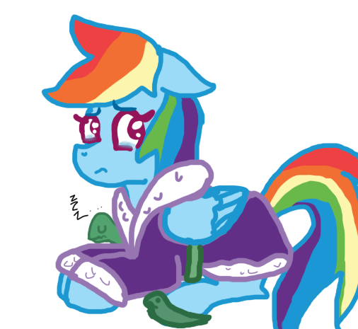 Size: 506x465 | Tagged: artist:apple-jazzy, bathrobe, clothes, crying, derpibooru import, rainbow dash, safe, simple background, tank, tanks for the memories, tank slippers