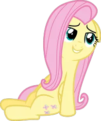 Size: 5000x6007 | Tagged: absurd resolution, artist:sapphire-beauty0, bedroom eyes, cute, derpibooru import, floppy ears, fluttershy, grin, safe, shyabetes, simple background, sitting, smiling, solo, tanks for the memories, transparent background, vector