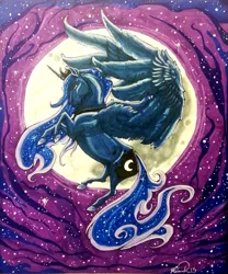 Size: 1024x1233 | Tagged: artist:cococream45, derpibooru import, flying, moon, princess luna, safe, solo, traditional art