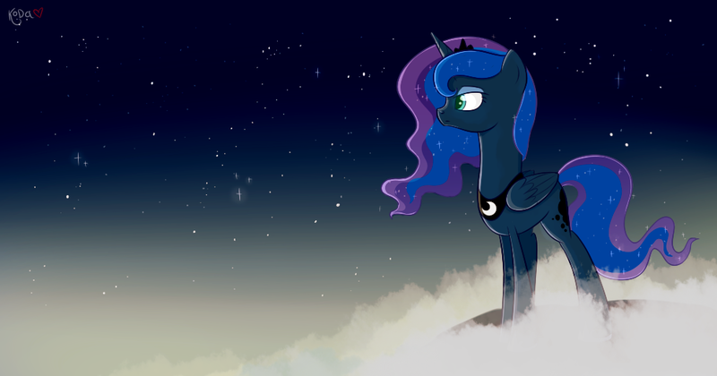 Size: 994x522 | Tagged: safe, artist:kodabomb, derpibooru import, princess luna, cloud, night, solo, stars