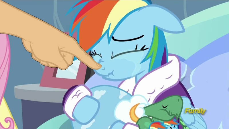 Size: 1920x1080 | Tagged: safe, derpibooru import, edit, screencap, rainbow dash, tank, tanks for the memories, bathrobe, boop, boop edit, clothes, crying, cute, dashabetes, dashie slippers, finger, hand, robe, sad, scrunchy face