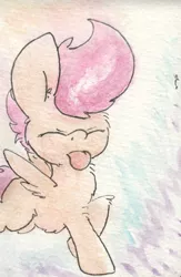 Size: 681x1046 | Tagged: safe, artist:slightlyshade, derpibooru import, scootaloo, fluffy, solo, tongue out, traditional art