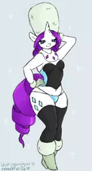 Size: 336x623 | Tagged: anthro, artist:bunnycat, belly button, clothes, corset, derpibooru import, female, frostbite, lingerie, midriff, panties, pose, rarity, solo, solo female, stockings, suggestive, sultry pose, tanks for the memories, underwear, winter