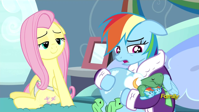 Size: 1920x1080 | Tagged: derpibooru import, diaper, diaper edit, diaper fetish, edit, edited screencap, fluttershy, questionable, rainbow dash, screencap, tanks for the memories