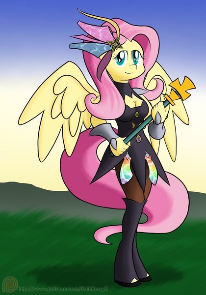 Size: 1400x2000 | Tagged: anthro, artist:xain-russell, bravely default, derpibooru import, fluttershy, safe, solo, summoner