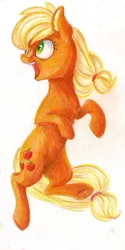 Size: 471x943 | Tagged: safe, artist:theorderofalisikus, derpibooru import, applejack, chest fluff, ear fluff, hatless, missing accessory, smiling, solo, traditional art