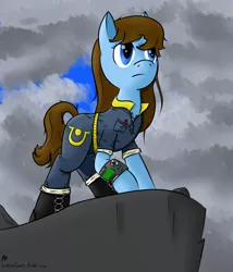 Size: 1500x1750 | Tagged: artist:frecklesfanatic, boots, derpibooru import, fallout equestria, oc, oc:nuclear winter, pipbuck, safe, stable-tec, unofficial characters only, vault suit