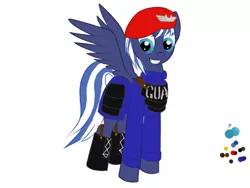 Size: 800x600 | Tagged: safe, artist:frecklesfanatic, derpibooru import, oc, oc:night sky, unofficial characters only, pegasus, pony, fallout equestria, beret, boots, hat, security armor