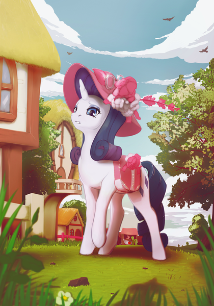 Size: 2067x2953 | Tagged: artist:mechagen, derpibooru import, fanfic art, hat, rarity, saddle bag, safe, solo