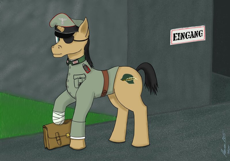 Size: 1024x717 | Tagged: safe, artist:marcoon1305, derpibooru import, oc, unofficial characters only, pony, unicorn, clothes, colonel, military, nazi, solo, stauffenberg, uniform