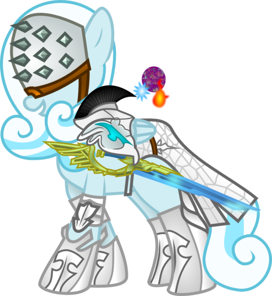 Size: 831x903 | Tagged: armor, artist:sketchy brush, badass, blue fur, derpibooru import, diablo 3, ice, oc, oc:snowdrop, safe, simple background, smiling, solo, sword, transparent background, unofficial characters only, vector, wizard