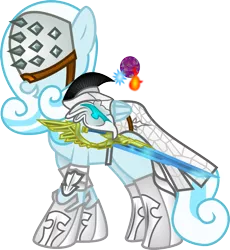 Size: 831x903 | Tagged: armor, artist:sketchy brush, badass, blue fur, derpibooru import, diablo 3, ice, oc, oc:snowdrop, safe, simple background, smiling, solo, sword, transparent background, unofficial characters only, vector, wizard