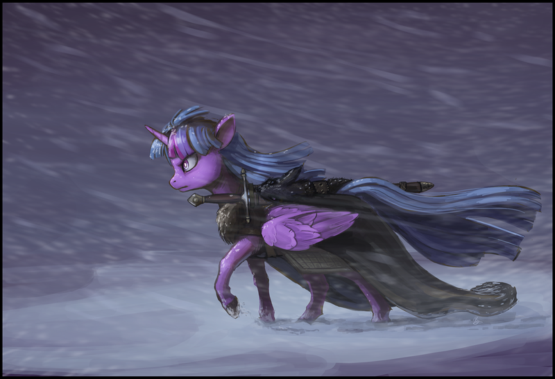 Size: 2926x2000 | Tagged: safe, artist:i-am-knot, derpibooru import, twilight sparkle, twilight sparkle (alicorn), alicorn, pony, tanks for the memories, crossover, female, game of thrones, mare, ned stark, reference, twilight starkle, winter is coming