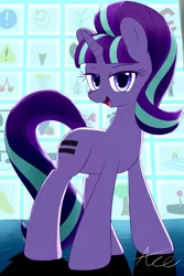 Size: 1280x1920 | Tagged: safe, artist:acersiii, derpibooru import, starlight glimmer, pony, unicorn, the cutie map, bedroom eyes, cutie mark vault, female, looking at you, mare, open mouth, signature, solo