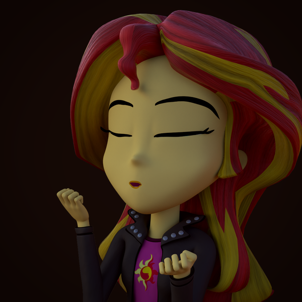 Size: 1080x1080 | Tagged: safe, artist:3d thread, artist:creatorofpony, derpibooru import, sunset shimmer, equestria girls, /mlp/, 3d, 3d model, awoo, blender, clothes, forced meme, howling, jacket, meme, shirt, solo