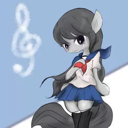 Size: 1080x1080 | Tagged: anthro, artist:mabo3, clothes, derpibooru import, octavia melody, safe, school uniform, semi-anthro, skirt, solo