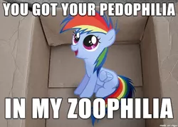 Size: 610x435 | Tagged: suggestive, derpibooru import, rainbow dash, pegasus, pony, fanfic:my little dashie, female, filly, filly rainbow dash, image macro, implied bestiality, interspecies, meme, pedophilia, younger, zoophilia