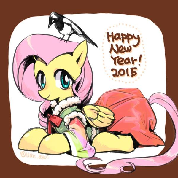 Size: 1000x1000 | Tagged: artist:han_hyui, bird, clothes, derpibooru import, fluttershy, hanbok, safe, solo