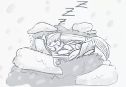 Size: 1176x812 | Tagged: artist:xieril, derpibooru import, monochrome, rainbow dash, safe, sleeping, solo, zzz