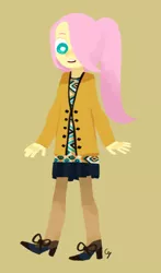 Size: 880x1500 | Tagged: safe, artist:magneticskye, derpibooru import, fluttershy, equestria girls, alternate costumes, alternate hairstyle, cute, female, lineless, looking at you, open mouth, simple background, solo, teeth