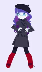 Size: 880x1500 | Tagged: safe, artist:magneticskye, derpibooru import, rarity, equestria girls, alternate costumes, alternate hairstyle, beatnik, beatnik rarity, beret, boots, clothes, coat, fabulous, female, hat, lineless, simple background, solo