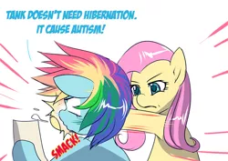 Size: 700x495 | Tagged: abuse, anti-vaxxers, artist:bakki, autism, dashabuse, derpibooru import, engrish, fluttershy, frown, glare, insane troll logic, punch, rainbow dash, safe, slap, stupid, tanks for the memories, wat, wide eyes, wtf