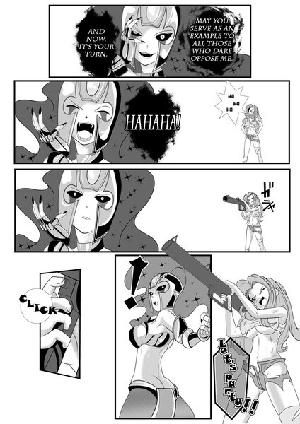 Size: 1024x1448 | Tagged: artist:0ryomamikado0, black and white, breasts, clothes, comic, comic:doki doki harmony, derpibooru import, female, grayscale, human, humanized, manga, monochrome, nail polish, nightmare moon, nudity, pinkie pie, realization, rocket launcher, sexy, suggestive, torn clothes