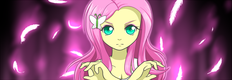 Size: 1000x346 | Tagged: safe, artist:hashioaryut, derpibooru import, fluttershy, equestria girls, estellise sidos heurassein, looking at you, mystic arte, solo, tales of series, tales of vesperia