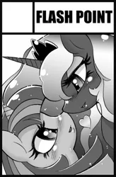 Size: 328x500 | Tagged: artist:aoi takayuki, circle cut, derpibooru import, female, grayscale, lesbian, monochrome, princess luna, safe, shipping, twilight sparkle, twiluna