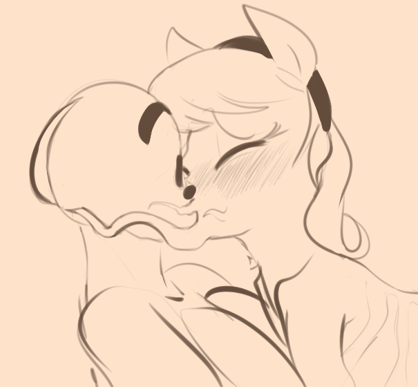 Size: 605x560 | Tagged: adoracreepy, artist:dotkwa, blushing, creepy, cute, derpibooru import, eldritch abomination, eyes closed, human, kissing, monochrome, oc, oc:anon, oc:thingpone, suggestive, tentacles, thingabetes, unofficial characters only