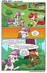 Size: 2025x3150 | Tagged: safe, artist:pony-berserker, derpibooru import, apple bloom, big macintosh, button mash, cheerilee, pinkie pie, scootaloo, sweetie belle, earth pony, pony, anti-shipping, buttonbuse, comic, cutie mark crusaders, dialogue, frown, gaming heresy, helmet, heresy, heresy of the ages, i can't believe it's not idw, male, mouthpiece, now kiss, open mouth, raised hoof, scooter, shipper on deck, shipping, shipping denied, slice of life, stallion, straight, sweetie belle hates button, sweetiemash