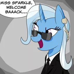 Size: 1080x1080 | Tagged: safe, artist:lxyacht, derpibooru import, trixie, pony, unicorn, agent smith, crossover, dialogue, female, mare, solo, the ma-trixie, the matrix, the matrix-ie