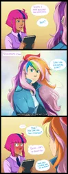 Size: 800x2013 | Tagged: artist:hazurasinner, blushing, derpibooru import, earring, female, human, humanized, humanized oc, lesbian, magical lesbian spawn, oc, oc:starchaser, oc:windy belle, offspring, offspring shipping, parent:fluttershy, parent:pinkie pie, parent:rainbow dash, parents:flutterdash, parents:twinkie, parent:twilight sparkle, piercing, safe, shipping, sparkles, unofficial characters only