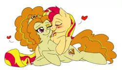 Size: 1012x583 | Tagged: safe, artist:catlover1672, derpibooru import, adagio dazzle, sunset shimmer, ponified, pony, blushing, face licking, female, heart, lesbian, licking, shipping, sunsagio