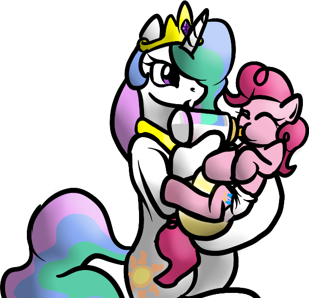 Size: 609x587 | Tagged: adult foal, artist:pidgopidgey, baby bottle, bottle, bottle feeding, derpibooru import, diaper, diaper fetish, pinkie pie, poofy diaper, princess celestia, questionable, super crinkle pony adventure 64, urine, wet diaper