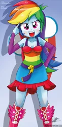 Size: 645x1321 | Tagged: safe, artist:the-butch-x, derpibooru import, rainbow dash, equestria girls, armpits, beautiful, beautiful x, boots, breasts, clothes, cute, dashabetes, dress, fall formal outfits, female, hand on hip, high heel boots, skirt, smiling, solo, wings