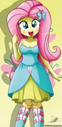 Size: 645x1321 | Tagged: safe, artist:the-butch-x, derpibooru import, fluttershy, equestria girls, beautiful, beautiful x, blushing, clothes, cute, dress, fall formal outfits, shyabetes, sleeveless, smiling, solo, strapless
