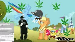 Size: 1600x900 | Tagged: safe, derpibooru import, applejack, rainbow dash, 420, blaze it, blingee, drugs, exploitable meme, image, meme, numbers, png, snoop dogg, spongebob squarepants, spongebob squarepants (character)